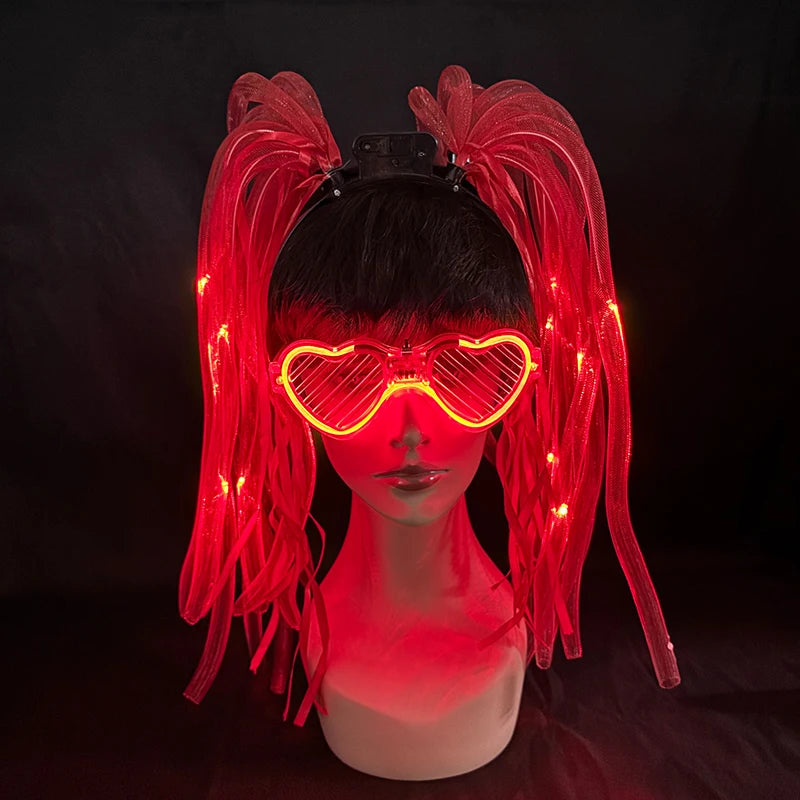 Funny LED Flashing Braid Headband Light up Noodle Headband Girl Women Rave Carnival Party Headwear Supplies Bar Night Show Props