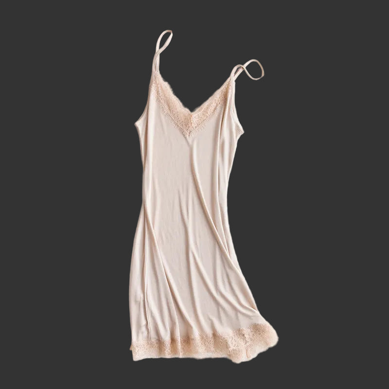 Tangge Spring and Summer Mulberry Silk Loose V-neck Lace Silk Sling Nightdress Sexy Pajamas Silk Base Petticoat
