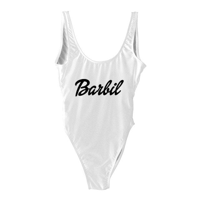 Letter Print Swimwear Women One Piece Swimsuit High Cut Sexy Bodysuit Summer Bathing Suits mayo Black Beachwear Pink