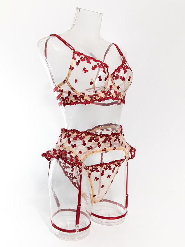 Women Sexy Lace Bra & Garter Set Lingerie | Floral Embroidered Push-Up