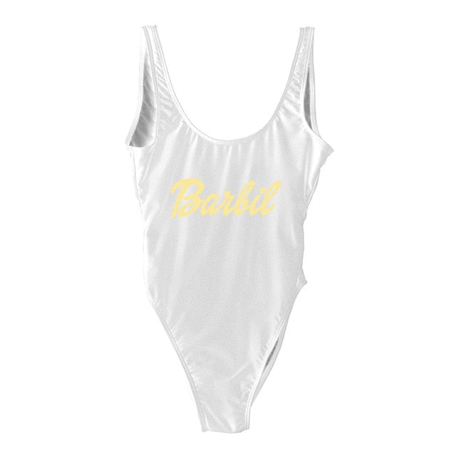 Letter Print Swimwear Women One Piece Swimsuit High Cut Sexy Bodysuit Summer Bathing Suits mayo Black Beachwear Pink