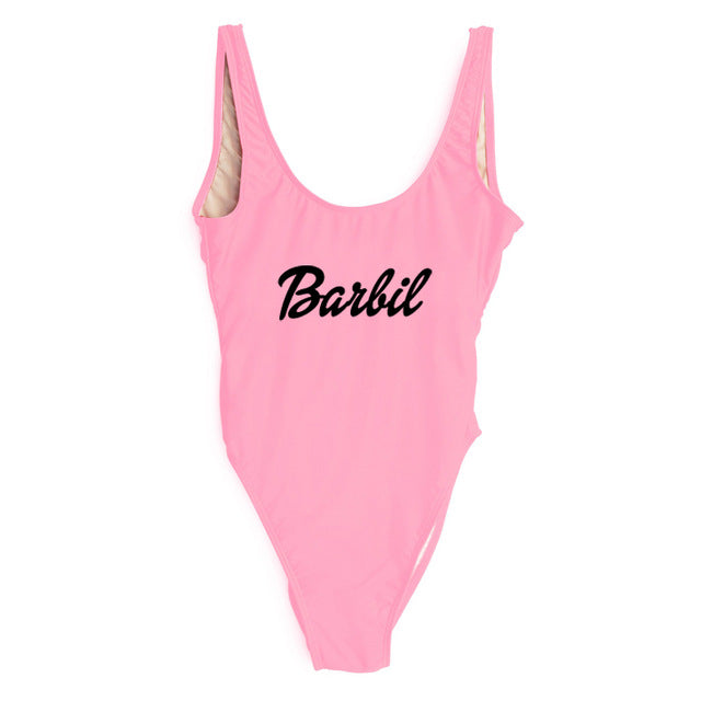 Letter Print Swimwear Women One Piece Swimsuit High Cut Sexy Bodysuit Summer Bathing Suits mayo Black Beachwear Pink