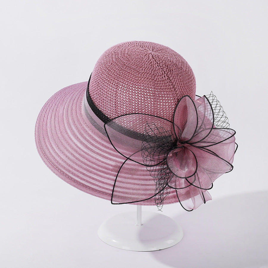 Summer Organza Big Brim Stitching Sun Hat Flower Fashion Sun Hat Holiday Beach Hat