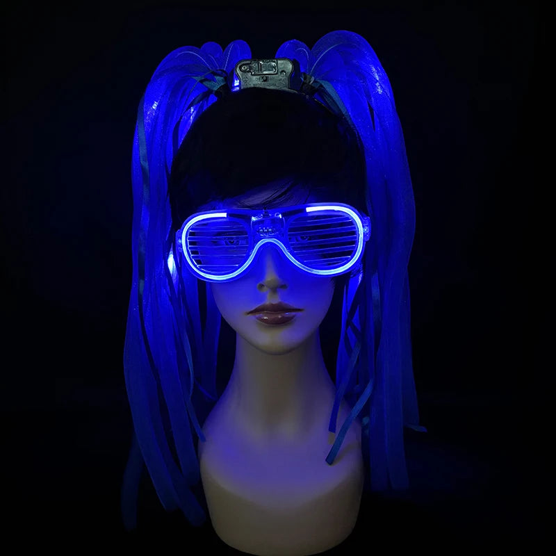Funny LED Flashing Braid Headband Light up Noodle Headband Girl Women Rave Carnival Party Headwear Supplies Bar Night Show Props