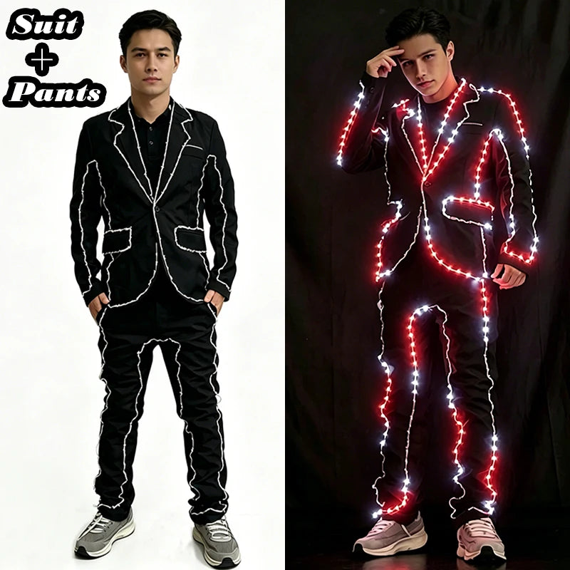 Newstyle Fluorescent Clothes for Men Festival Show Neon Party Suits Carnival Luminous Costume Adult Rave Disco Glowing Outfits