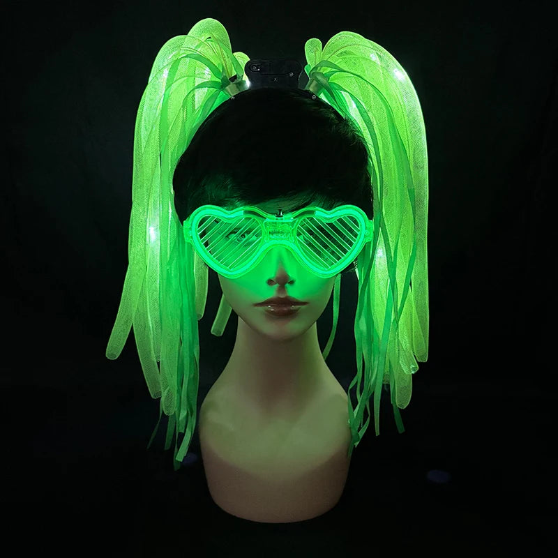 Funny LED Flashing Braid Headband Light up Noodle Headband Girl Women Rave Carnival Party Headwear Supplies Bar Night Show Props