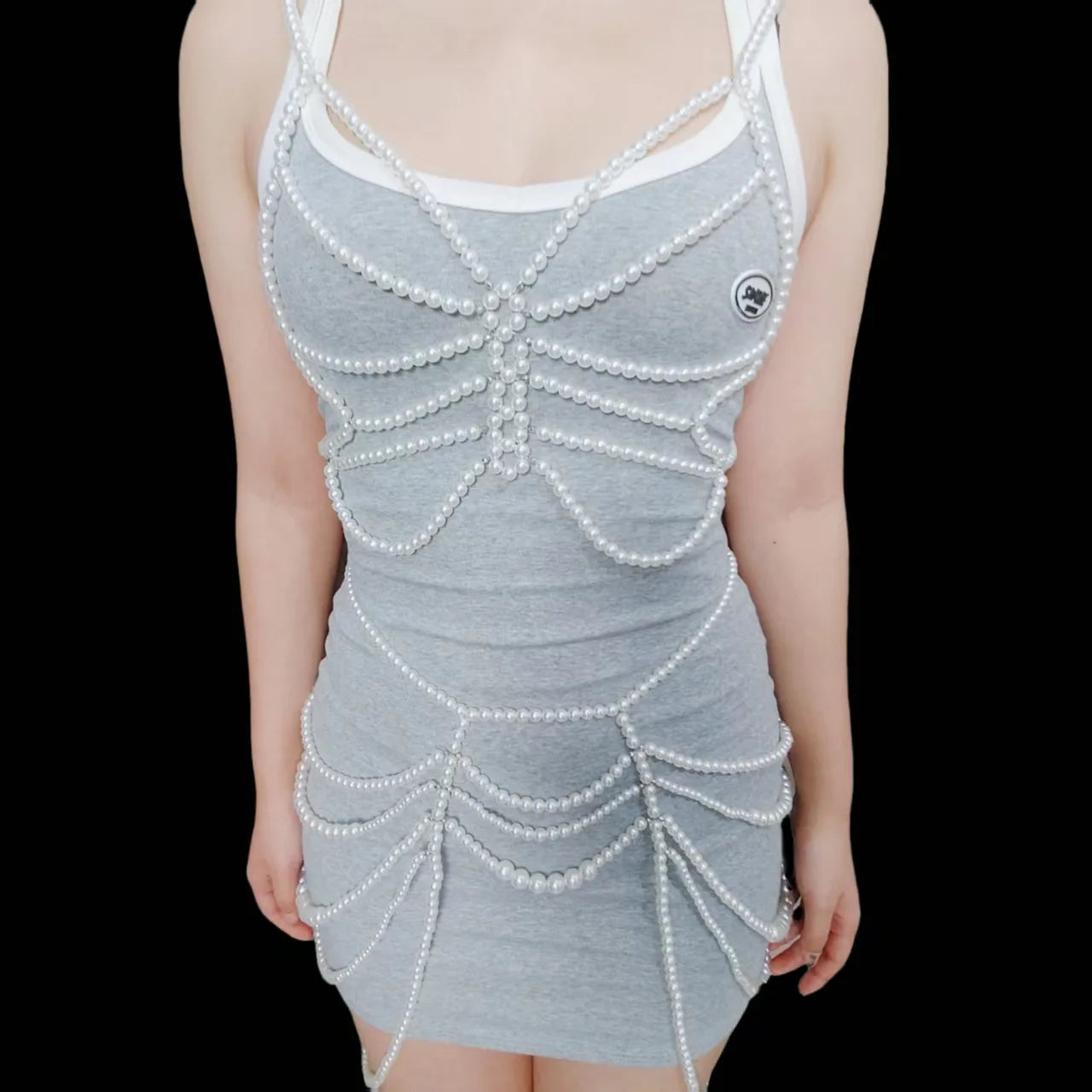 Shining Gold Color Tiny Round Bead Camisole Body Chain Set Butterfly Shaped Sexy Nightclub Dance Exotic Outfit Accessory