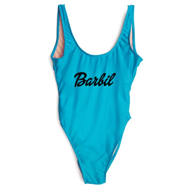 Letter Print Swimwear Women One Piece Swimsuit High Cut Sexy Bodysuit Summer Bathing Suits mayo Black Beachwear Pink