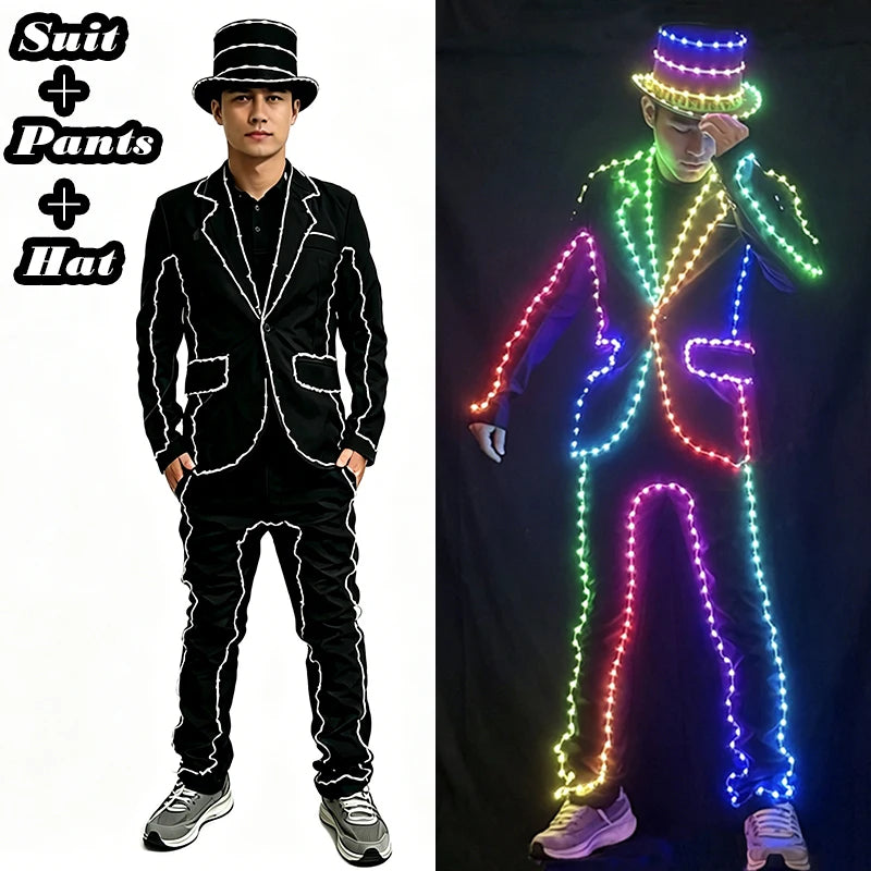 Newstyle Fluorescent Clothes for Men Festival Show Neon Party Suits Carnival Luminous Costume Adult Rave Disco Glowing Outfits