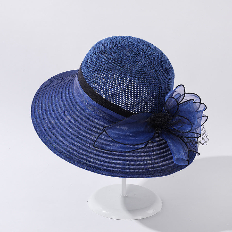Summer Organza Big Brim Stitching Sun Hat Flower Fashion Sun Hat Holiday Beach Hat