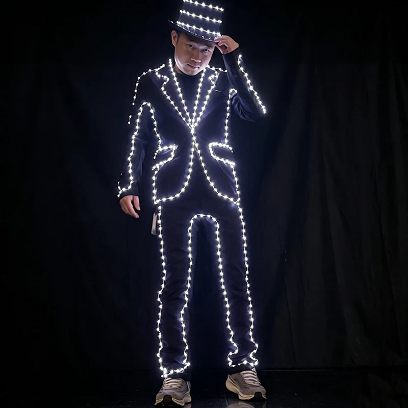 Newstyle Fluorescent Clothes for Men Festival Show Neon Party Suits Carnival Luminous Costume Adult Rave Disco Glowing Outfits
