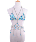 Queen Bling Metal Tassel Details Tank Tops Festival Rave Clothing Summer Sexy Backless Rave Body Chain Beach Tops