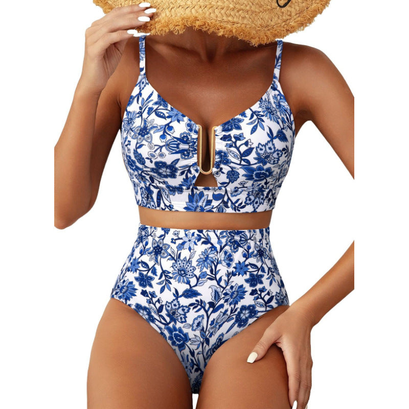 Floral Print High-Waisted U-Line Bikini Set Swimwear for Women