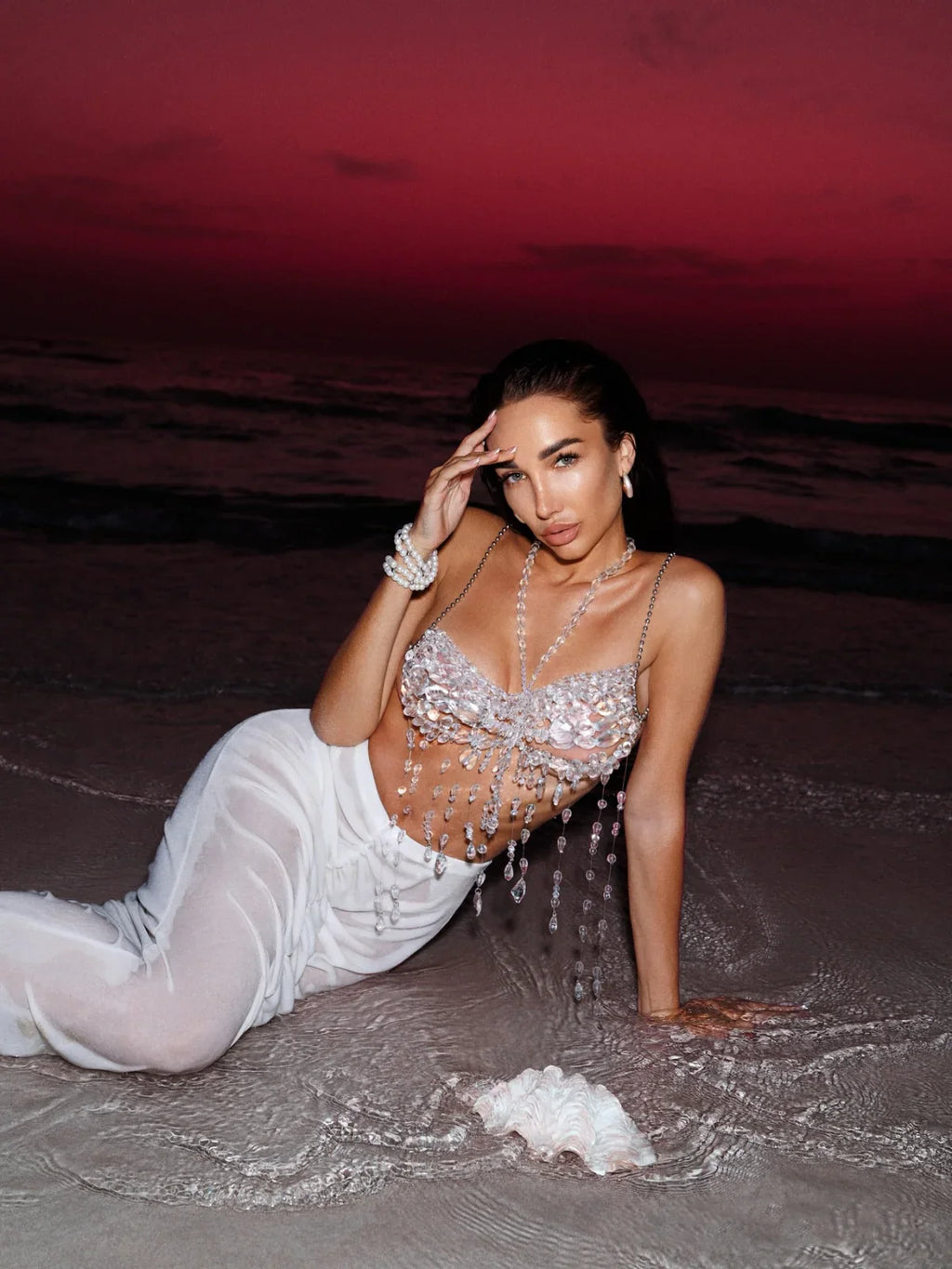 2025 Handmade Party Festival Outfit Crystal Chandelier Beaded Bra Top Body Jewelry Halter Chain Fringe Gemstone Beaded Bralette