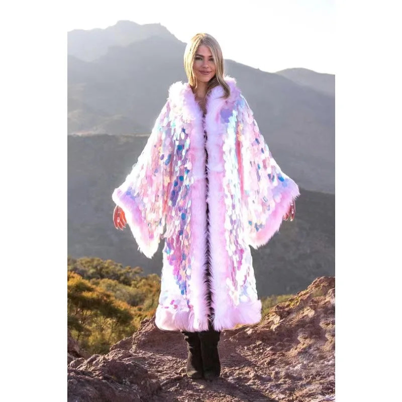 LED Sequins Long Coat Hoodie Women Nightclub DJ Party Rave Outfit Festival Stage Performance Wear Winter Warm Clothes 2026