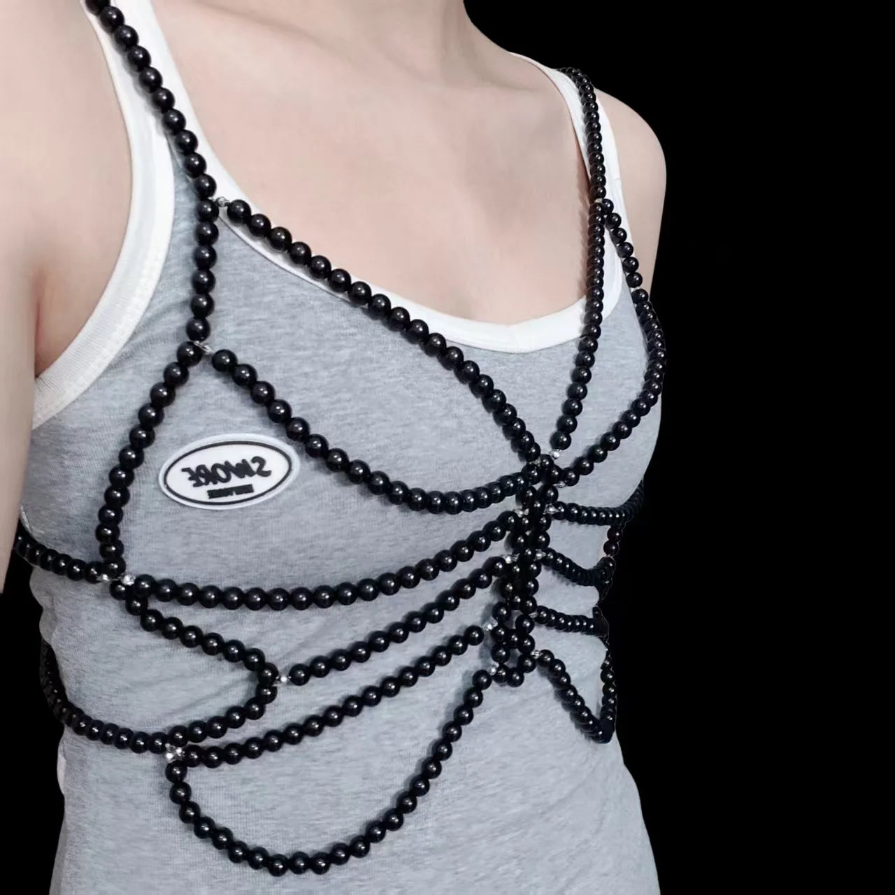 Shining Gold Color Tiny Round Bead Camisole Body Chain Set Butterfly Shaped Sexy Nightclub Dance Exotic Outfit Accessory