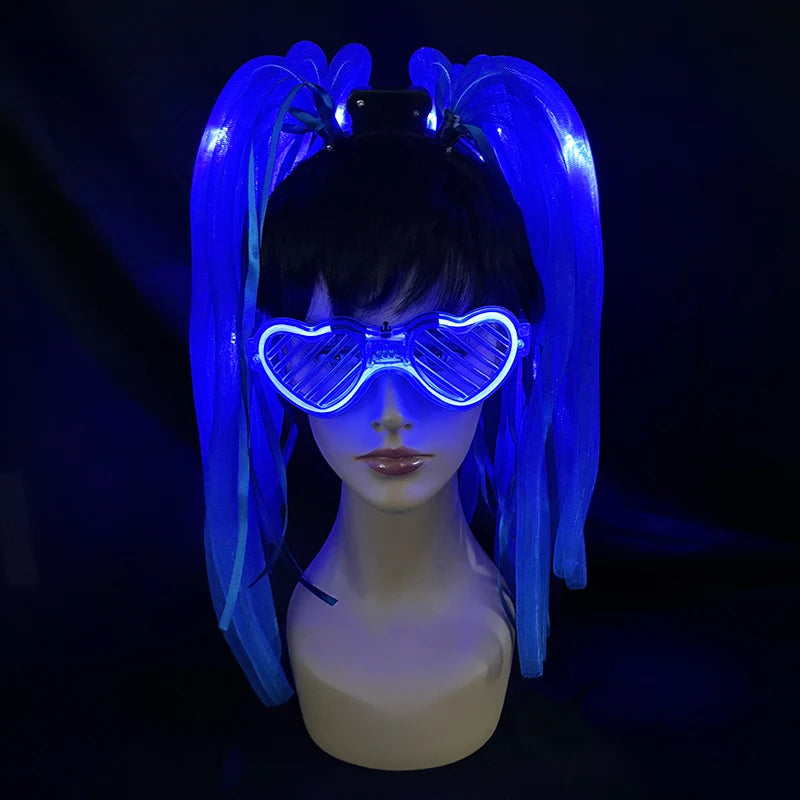 Funny LED Flashing Braid Headband Light up Noodle Headband Girl Women Rave Carnival Party Headwear Supplies Bar Night Show Props