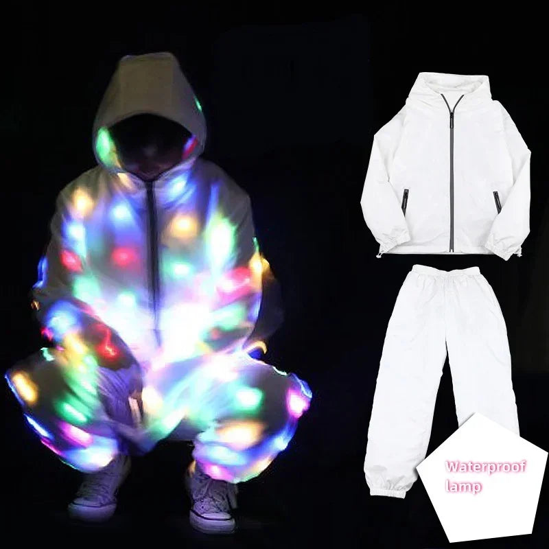 Glow Dancing Costume Halloween Christmas Party Clothes Rave Jacket Led Light Waterproof Clothes Cool Night Run Props Led Clothes