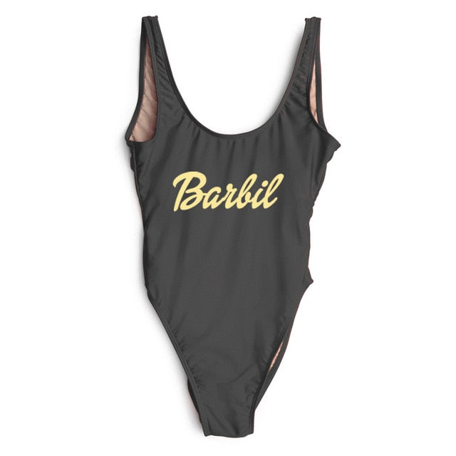 Letter Print Swimwear Women One Piece Swimsuit High Cut Sexy Bodysuit Summer Bathing Suits mayo Black Beachwear Pink
