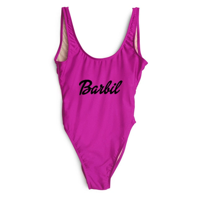 Letter Print Swimwear Women One Piece Swimsuit High Cut Sexy Bodysuit Summer Bathing Suits mayo Black Beachwear Pink