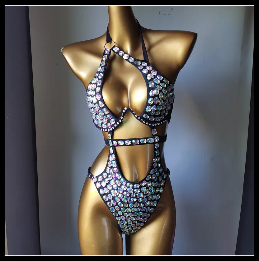 New Diamond-studded One-piece Bikini Swimsuit One-piece Bikini with Tassels.