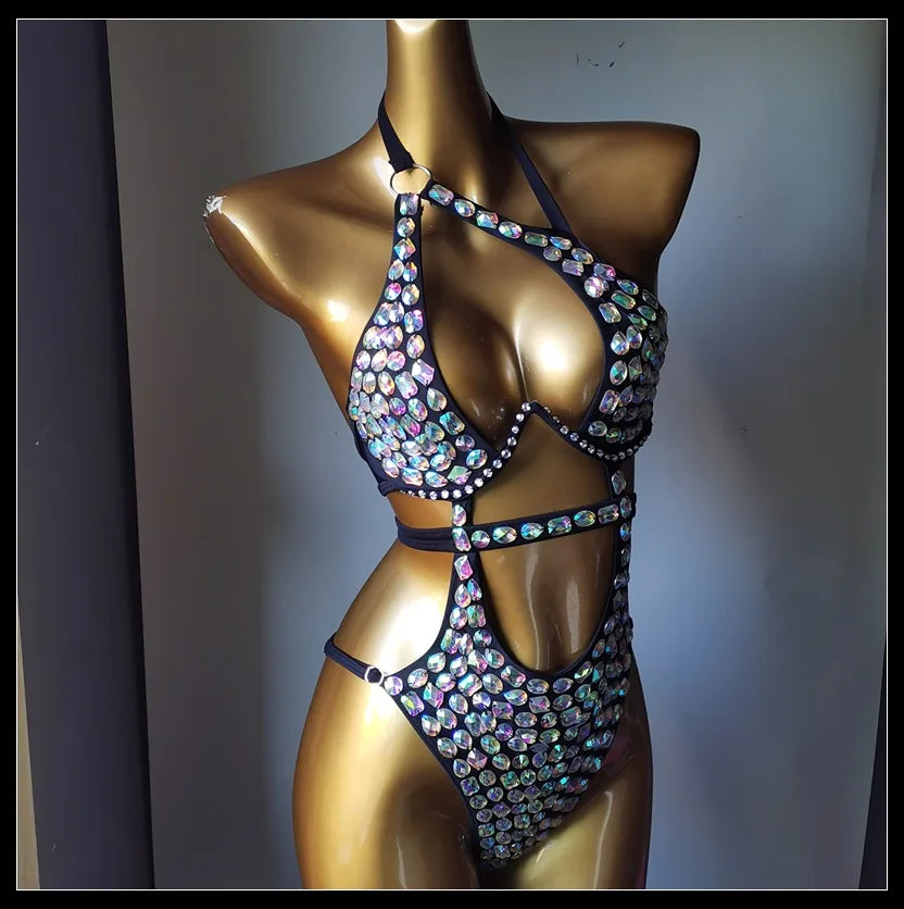 New Diamond-studded One-piece Bikini Swimsuit One-piece Bikini with Tassels.