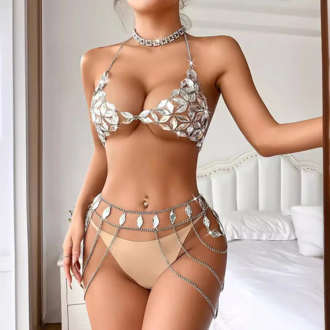 Multi-Layer Tassel Waist Chain Set  Fashion Acrylic Body Jewelry Stylish Bra Jerwery Body Chain Set