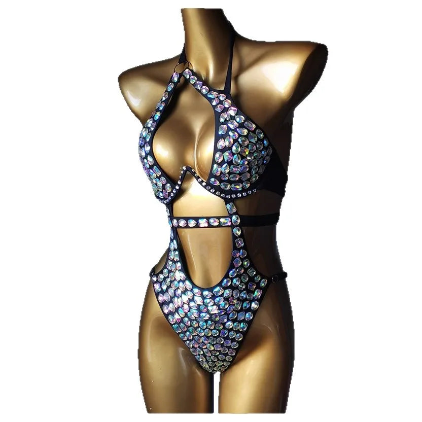 New Diamond-studded One-piece Bikini Swimsuit One-piece Bikini with Tassels.