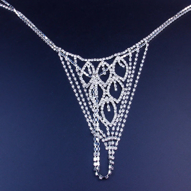 Rhinestone Mesh Body Chain Bra Accessories for Women Waist Chain Thong Panties Underwear