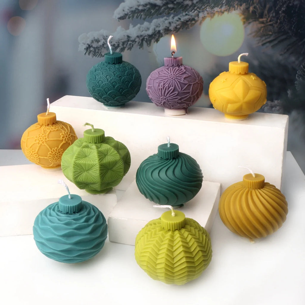 Geometric Ball Candle Silicone Mold 3D Embossed Round Ball Candle Aromatherapy Plaster Mold DIY Christmas Ball Mold Home Decor