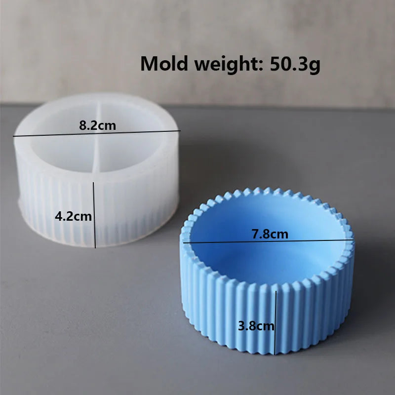 Round Stripe Candle Jar Silicone Mold DIY Handmade Storage Box Pen Holder Plaster Cement Vase Crafts Casting Molds Home Decor