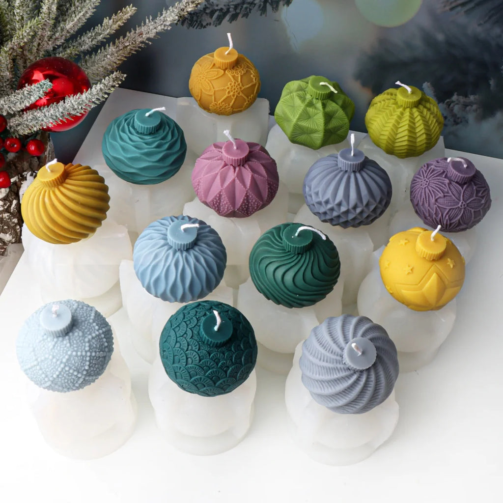 Geometric Ball Candle Silicone Mold 3D Embossed Round Ball Candle Aromatherapy Plaster Mold DIY Christmas Ball Mold Home Decor
