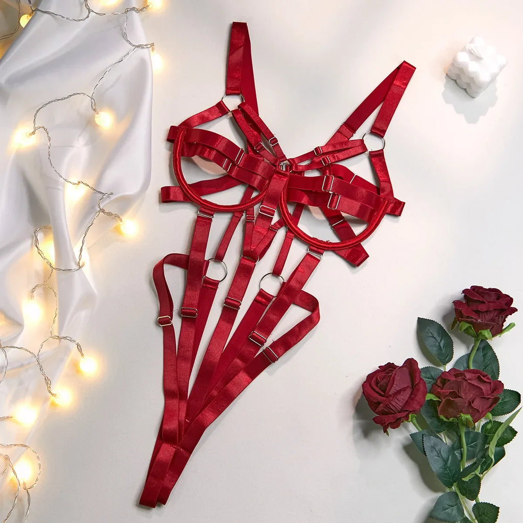 Bdsm Hollow Out Bandage Open Crotch Bodysuit Women Sexy Lingerie Teddies Erotic Sex Body Suit Exotic Accessories