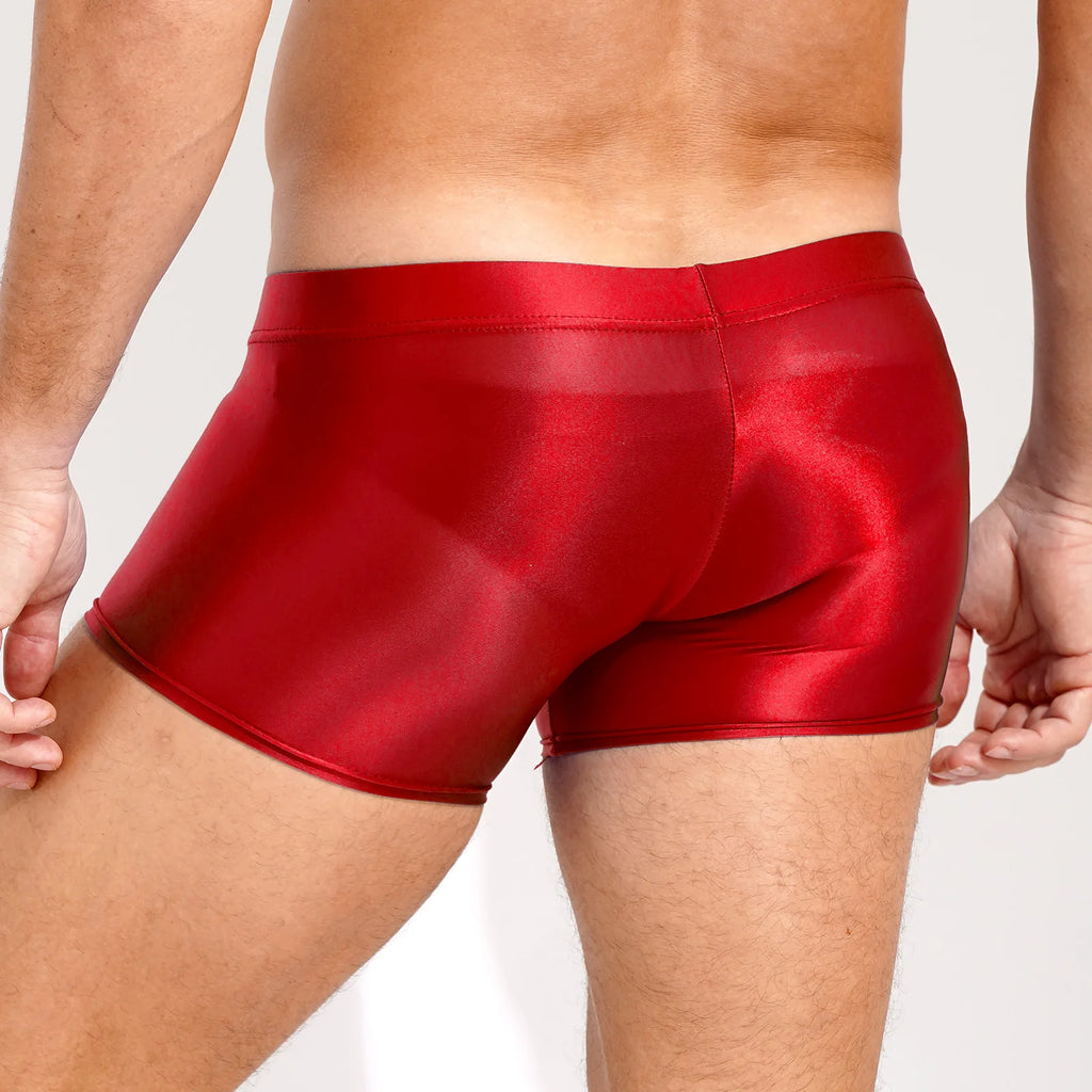 Mens Glossy Boxer Briefs Sexy Underwear Shorts Bottoms Hot Pants Low Rise Underpants Sports Gym Workout Pool Party Swim Trunks