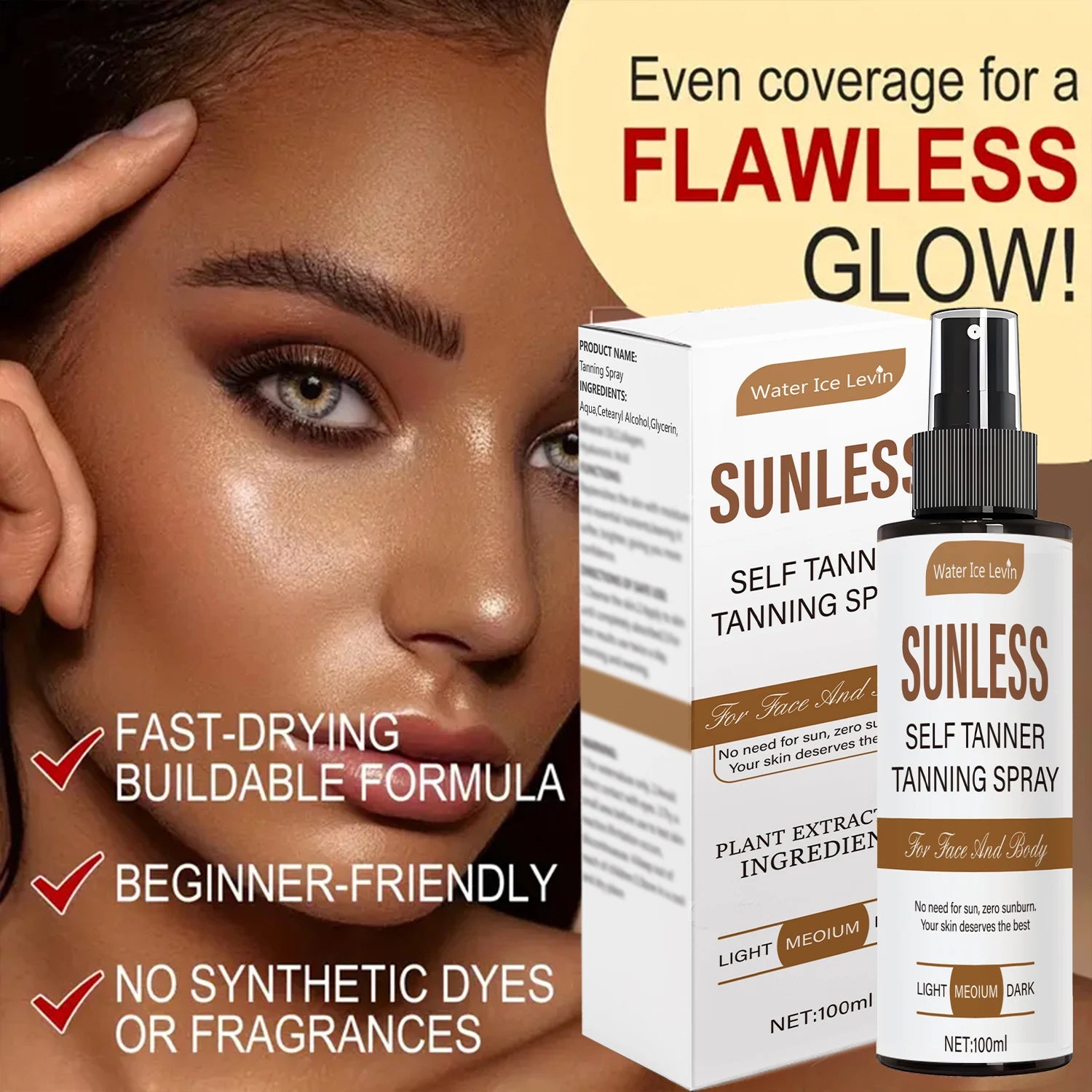 Body Tanning Spray - Enhances a Tan Complexion, Alcohol-Free Formula, Contains Vitamin E, Suitable for All Skin Types, Natural Sunless Tanning, Unisex