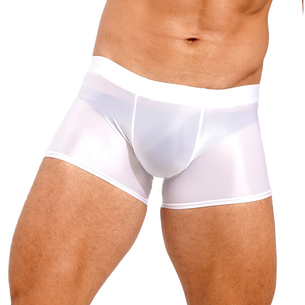 Mens Glossy Boxer Briefs Sexy Underwear Shorts Bottoms Hot Pants Low Rise Underpants Sports Gym Workout Pool Party Swim Trunks