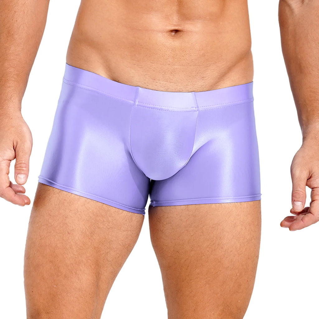 Mens Glossy Boxer Briefs Sexy Underwear Shorts Bottoms Hot Pants Low Rise Underpants Sports Gym Workout Pool Party Swim Trunks