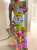 Tropical Floral Palm Leaf Print Sleeveless Summer Dress for Women Boho