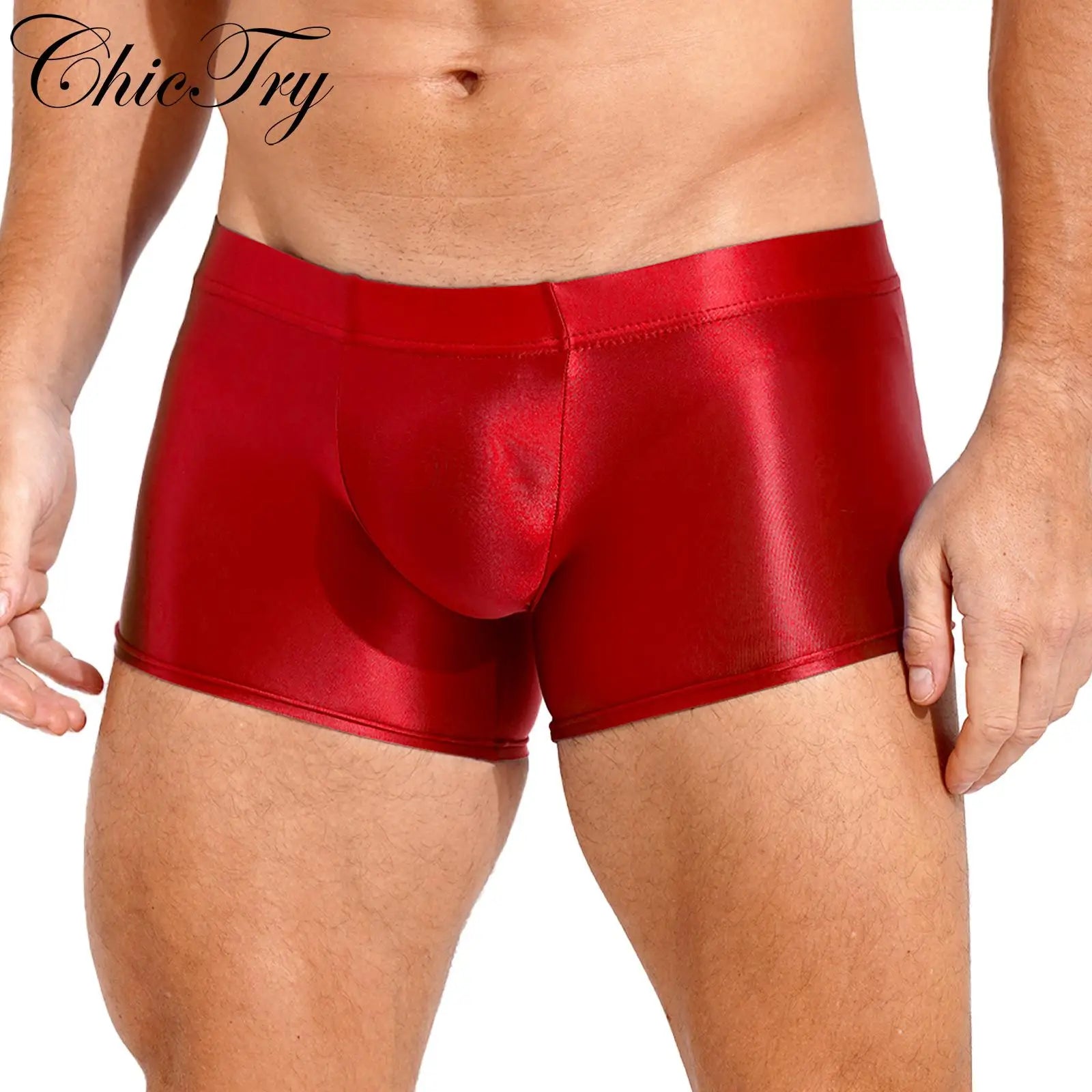 Mens Glossy Boxer Briefs Sexy Underwear Shorts Bottoms Hot Pants Low Rise Underpants Sports Gym Workout Pool Party Swim Trunks