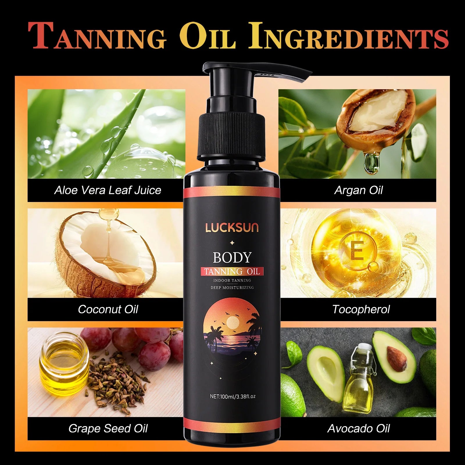 2-in-1 Fast-Acting Body Tanning Oil 100ml Natural Bronzer Indoor Outdoor Use Deep Hydrating Sunless Tanning oil for Glowing Skin