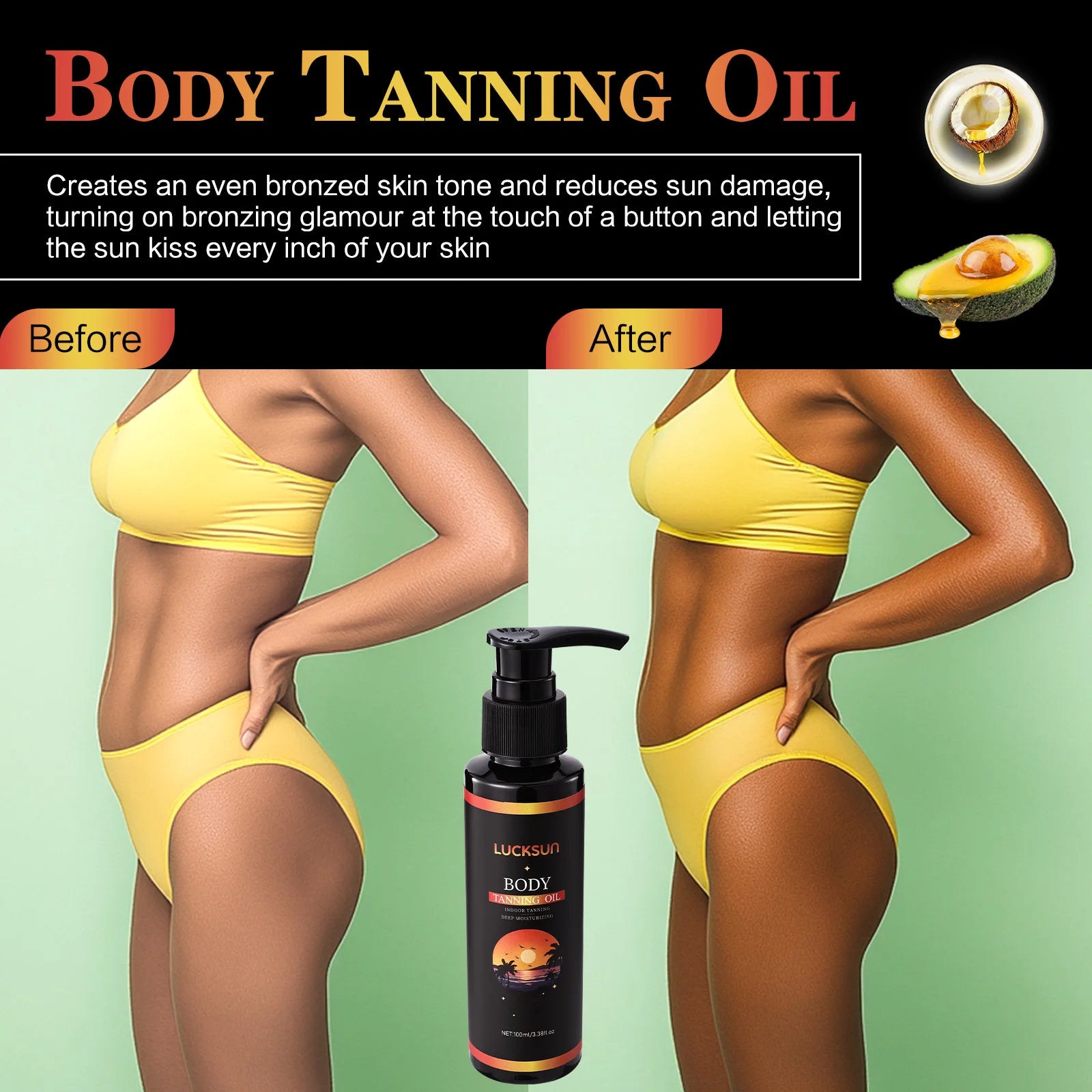 2-in-1 Fast-Acting Body Tanning Oil 100ml Natural Bronzer Indoor Outdoor Use Deep Hydrating Sunless Tanning oil for Glowing Skin