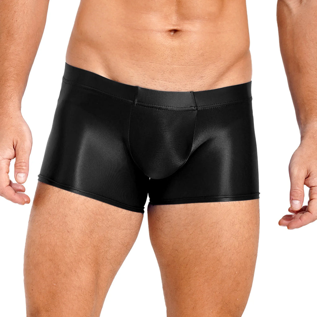 Mens Glossy Boxer Briefs Sexy Underwear Shorts Bottoms Hot Pants Low Rise Underpants Sports Gym Workout Pool Party Swim Trunks
