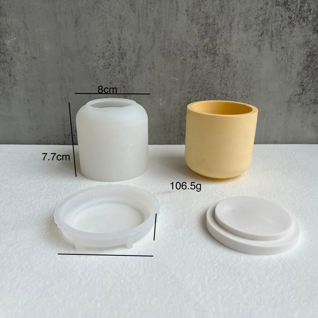 Round Stripe Candle Jar Silicone Mold DIY Handmade Storage Box Pen Holder Plaster Cement Vase Crafts Casting Molds Home Decor