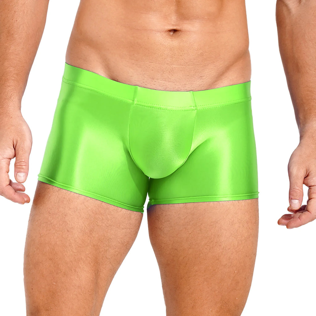 Mens Glossy Boxer Briefs Sexy Underwear Shorts Bottoms Hot Pants Low Rise Underpants Sports Gym Workout Pool Party Swim Trunks