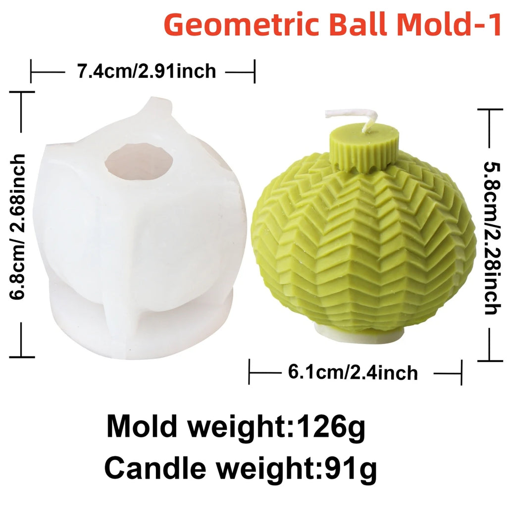 Geometric Ball Candle Silicone Mold 3D Embossed Round Ball Candle Aromatherapy Plaster Mold DIY Christmas Ball Mold Home Decor