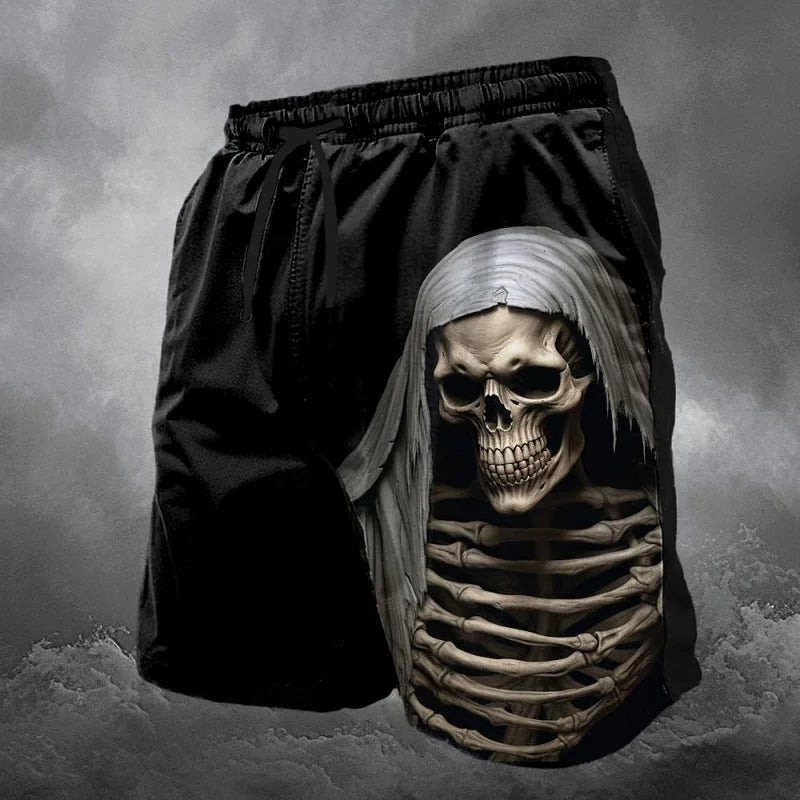 3D Printed Cool Skeleton Short Pants For Men Skull Death God Pattern Beach Shorts Summer Hawaiian Board Shorts Kids Swim Trunks