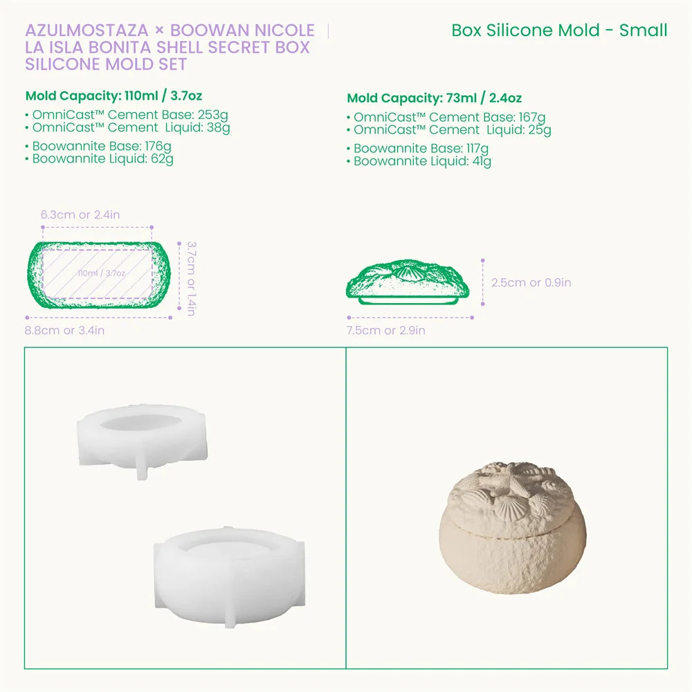 Azulmostaza x BN La Isla Bonita Shell Secret Box Silicone Mold DIY Candle Jar Gypsum Making Mould Home Decor