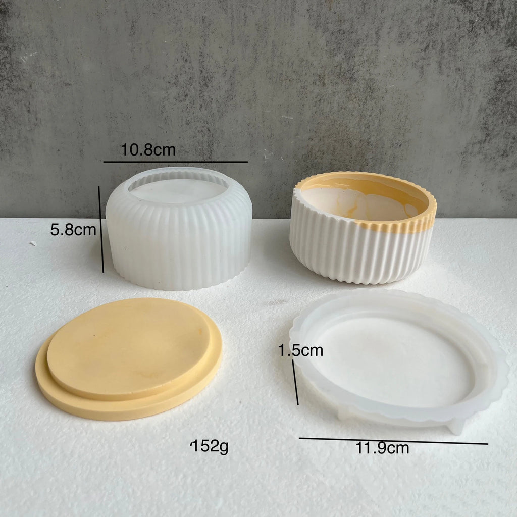 Round Stripe Candle Jar Silicone Mold DIY Handmade Storage Box Pen Holder Plaster Cement Vase Crafts Casting Molds Home Decor