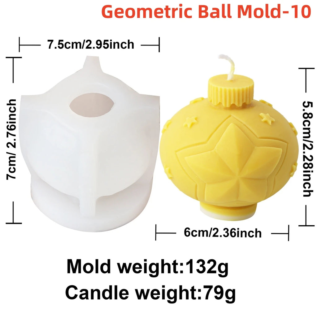 Geometric Ball Candle Silicone Mold 3D Embossed Round Ball Candle Aromatherapy Plaster Mold DIY Christmas Ball Mold Home Decor