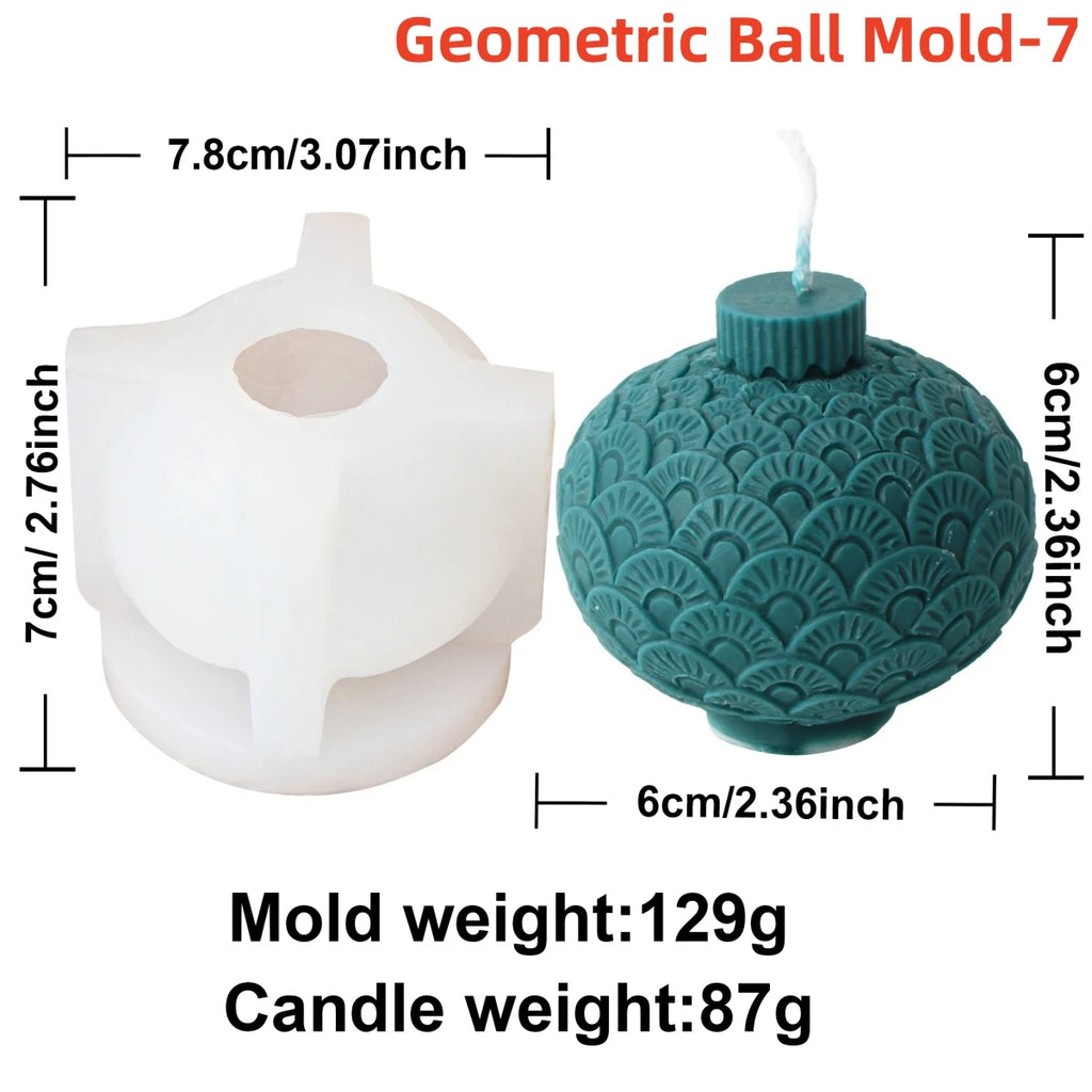 Geometric Ball Candle Silicone Mold 3D Embossed Round Ball Candle Aromatherapy Plaster Mold DIY Christmas Ball Mold Home Decor